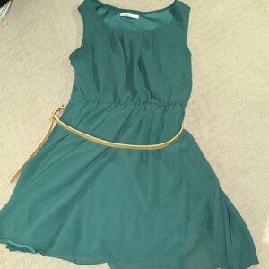 ktk Women's Small Green Gold Belted Fully Lined Dress